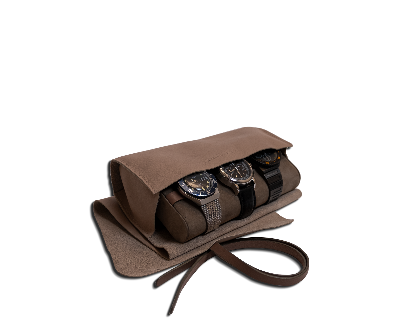 The Watchbox: Watch-on-the-go-roll with pillow - Light brown