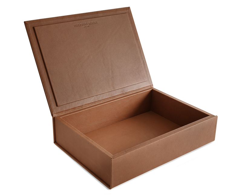 The Bookbox: Cognac Surplus Leather Box - Large | August Sandgren