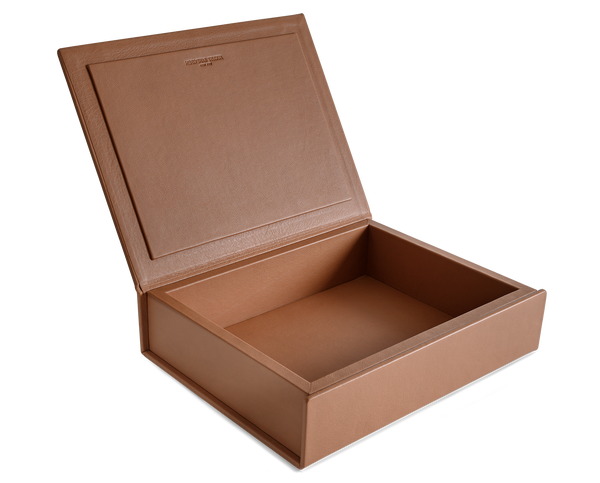 The Bookbox: Cognac Surplus Leather Box - Medium | August Sandgren